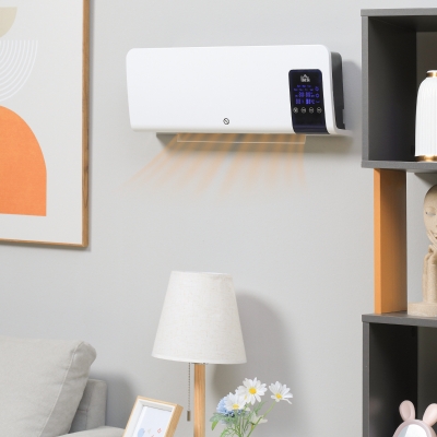 HOMCOM Termoventilatore da Parete con Timer 12h e Telecomando Bianco