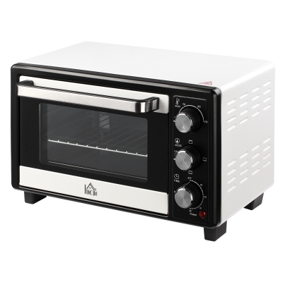 HOMCOM Horno Portátil 16L 1400W con 3 Modos de Calor Temporizador Bandeja de Horneado y Rejilla 44x32x28,1 cm Blanco y Negro