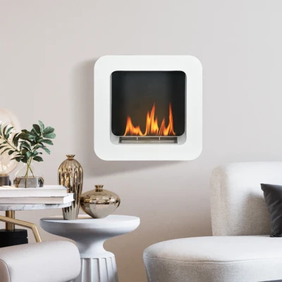 HOMCOM Wall Mounted Ethanol Fireplace White 1L Tank
