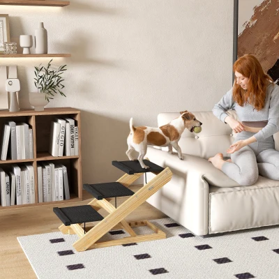 PawHut 3-Step Adjustable Dog Ramp Non-slip Foldable Stairs