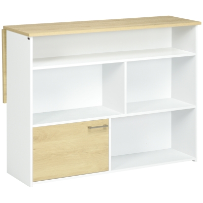 HOMCOM Isla de Cocina con Ala Abatible Mesa de Bar Alta con Múltiples Compartimentos 116x79,5x91 cm Blanco(m-10)
