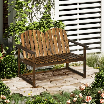 Outsunny Wooden Garden Bench Loveseat Carbonised Finish