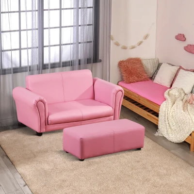 HOMCOM Canapé et Pouf Design Contemporain pour Enfants à partir de 3 Ans Rose