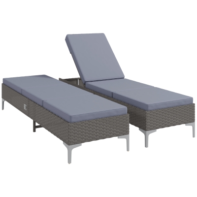 Outsunny Rattan Sun Lounger Set of 2 Adjustable Dark Grey