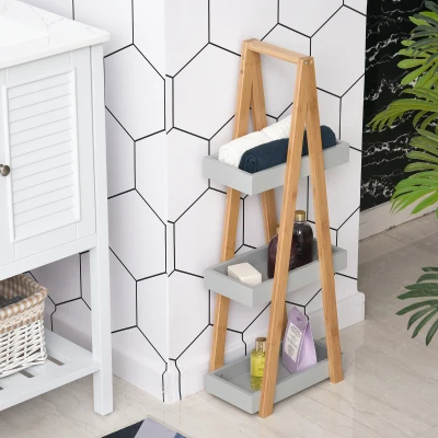 kleankin Scaffale bagno 30cm x 18cm x 81cm Natural bamboo color