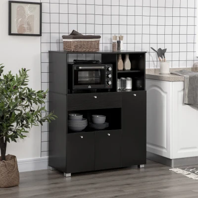 HOMCOM Mobile da Cucina con Armadietti, Mensole e Cassetto Nero