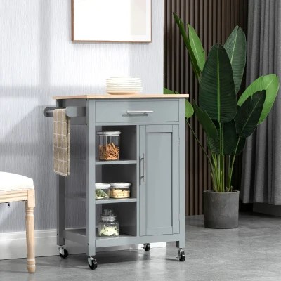 HOMCOM Kitchen Trolley Utility Cart Grey with Open Shelf
