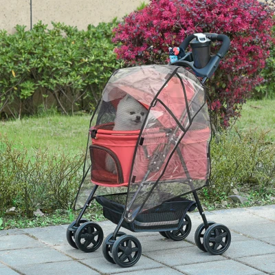 PawHut Dog Stroller Red One-Click Fold Adjustable Canopy