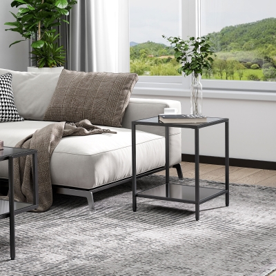 HOMCOM Side Table Steel Frame 2-Tier Storage Black