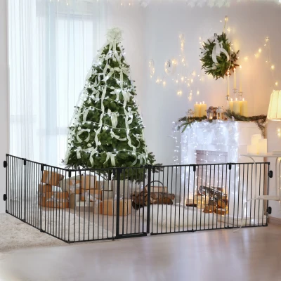 PawHut Barrière Sécurité 8 Panneaux Porte Chien 482,5x76cm