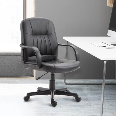 Vinsetto Silla de Oficina Giratoria Sillón de Escritorio Ergonómico con Ruedas Altura Ajustable Negro Material PU 60x60x90-99cm