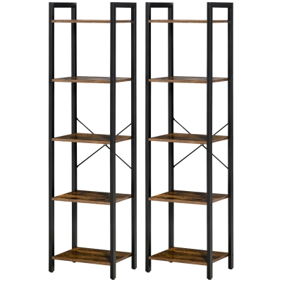 HOMCOM Étagères Industrielles Bois Vieilli Acier Noir 2pcs
