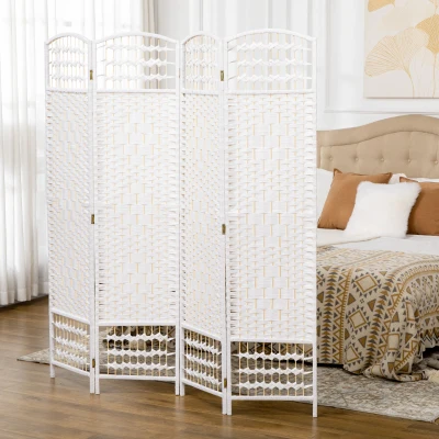 HOMCOM Paravento 4 Ante Pieghevole per Interni 160x170cm Bianco