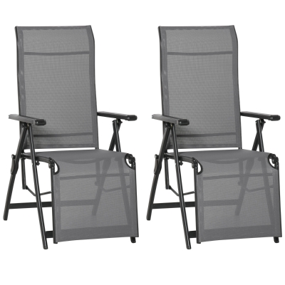 Outsunny Set of 2 Adjustable Sun Lounger Chairs Grey