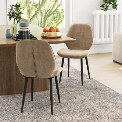 HOMCOM Velvet Dining Chairs Set of 2 Metal Legs Light Brown