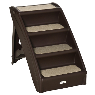 PawHut Escalón para Perros Gatos Portátil con Alfombras Antideslizantes para Cama Sofá Carga 20 kg 62x38x49,5 cm Marrón
