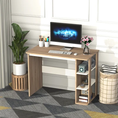 HOMCOM Computer Desk Oak & White with 3-Tier Storage