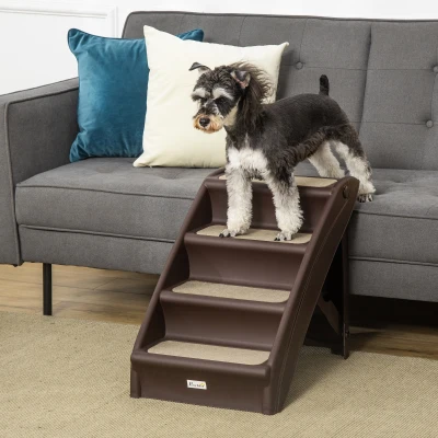 PawHut Escalón para Perros Gatos Portátil con Alfombras Antideslizantes para Cama Sofá Carga 20 kg 62x38x49,5 cm Marrón