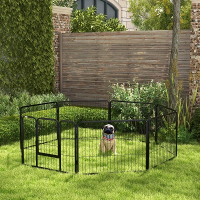 PawHut Recinto per Cani a 8 Pezzi Modulabili in Acciaio Nero