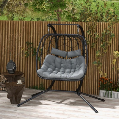 Outsunny Two-Seater Steel Frame Egg Chair - Black