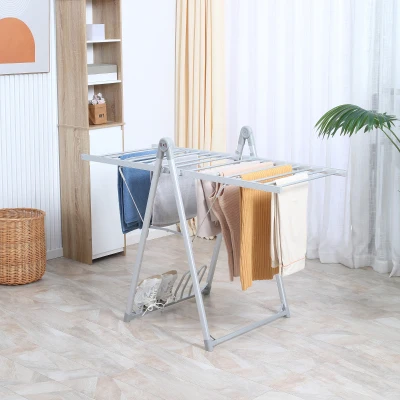 HOMCOM Tendedero Eléctrico Plegable con Alas Secador de Ropa y Zapatos Marco de Aleación de Aluminio 134x66x100 cm Plata