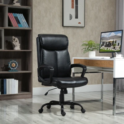 Vinsetto Silla Despacho Silla de Oficina Basculante con Altura Ajustable Reposabrazos y Respaldo Acolchado de Piel Sintética 67x69x111-119 cm Negro