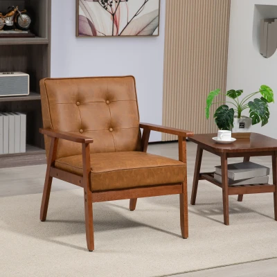 HOMCOM Retro Accent Chair Faux Leather Brown