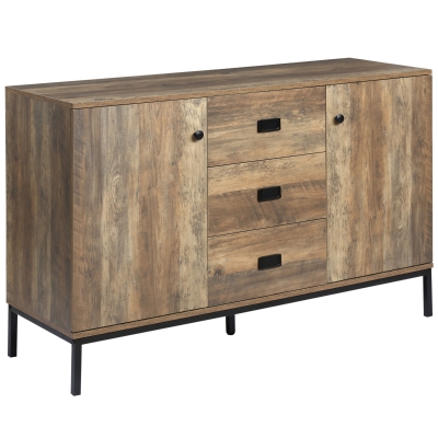 HOMCOM Industrial Sideboard Storage Cabinet Distressed Brown