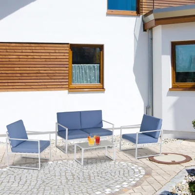 Outsunny Set mobili da giardino 127cm x 67cm x 74cm Blu, Bianco
