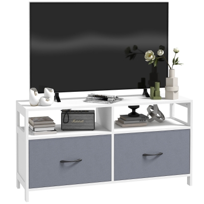 HOMCOM Mobile TV 45" max con 2 Cassetti e 2 Ripiani Bianco Grigio