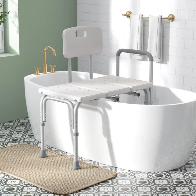 HOMCOM Sedia da doccia 74cm x 53cm x 80-92cm Grigio Morbido