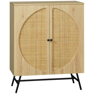 HOMCOM Credenza Stile Boho Legno e Rattan 80x39x101.8cm Naturale