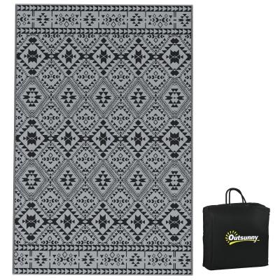 Outsunny Outdoor Rug 182x274cm Reversible Black/Grey