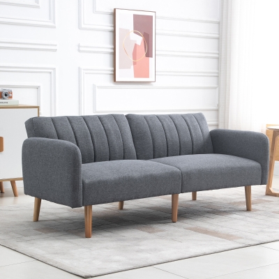 HOMCOM Two Seater Sofa Bed Linen Grey with Adjustable Backrest