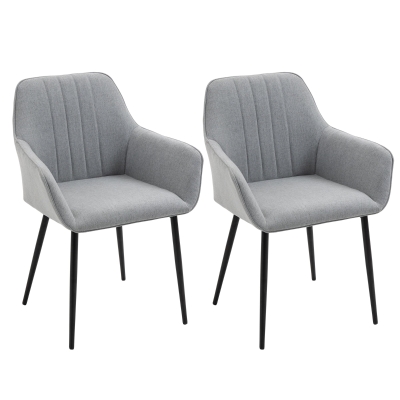 HOMCOM Chaises Scandinave Métal/Lin Gris Lot de 2