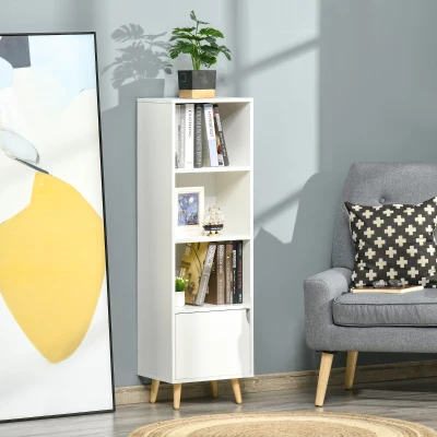 HOMCOM Estantería para Libros con 3 Estantes Abiertos Cajón Librería Moderno para Almacenamiento Juguetes 40x30x129,5 cm Blanco