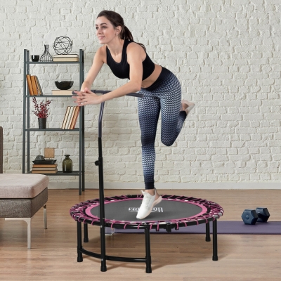 HOMCOM 45" Mini Trampoline Rebounder Adjustable Handle Pink
