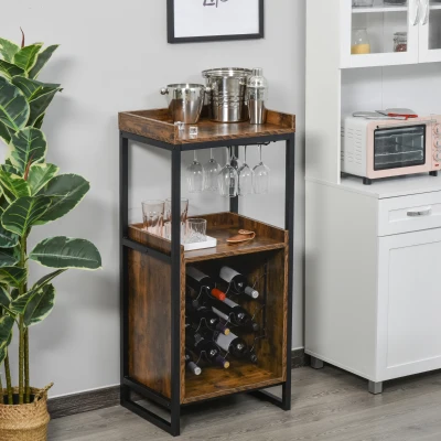 HOMCOM Mobiletto Porta Vini per 9 Bottiglie con Portacalici