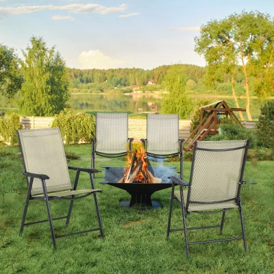 Outsunny Set of 4 Folding Garden Chairs Metal Beige