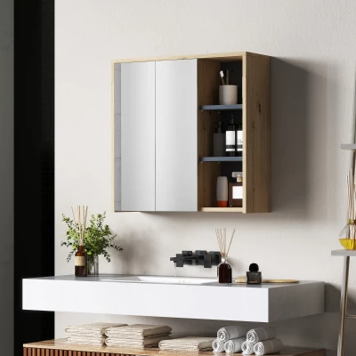 HOMCOM Armoire Miroir Salle de Bain Bois Naturel 60x20x60 cm