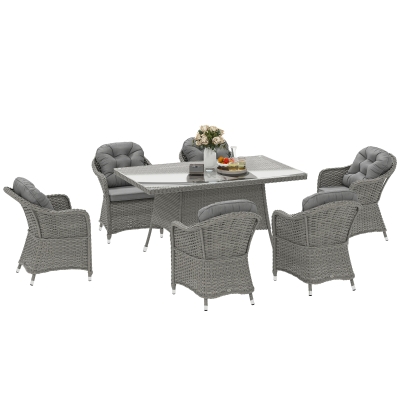 Outsunny 6-Seater Rattan Dining Set Light Grey