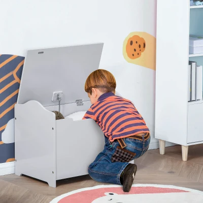 HOMCOM Wooden Kids Toy Box Storage Chest Grey