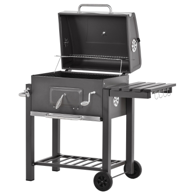 Outsunny BBQ Trolley Metal Smoker with Wheels & Thermometer, Charcoal