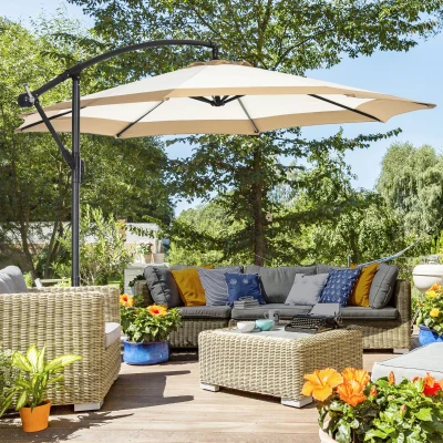 Outsunny Ombrellone da Giardino 3x2 m a Braccio con Base a Croce