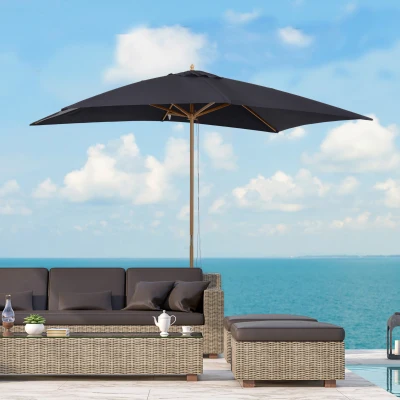 Outsunny Wooden Garden Parasol Black 2x3m Outdoor Canopy