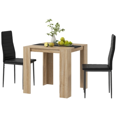 HOMCOM Set Salle à Manger 3Pcs Table Carrée Noir Moderne