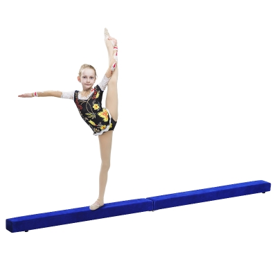 HOMCOM Poutre de gymnastique pliable poutre d'équilibre antidérapante 2,1 m revêtement daim bleu