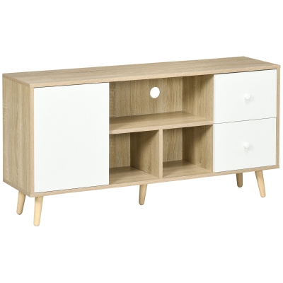 HOMCOM Meuble TV Scandinave 45" Bois Massif 3 Niches Blanc