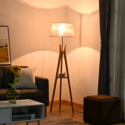 HOMCOM Tripod Floor Lamp E27 Fabric Shade 156cm Grey