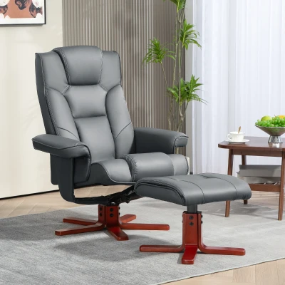 Recliner Chair and Footstool 84W x 84D x 104Hcm Grey
